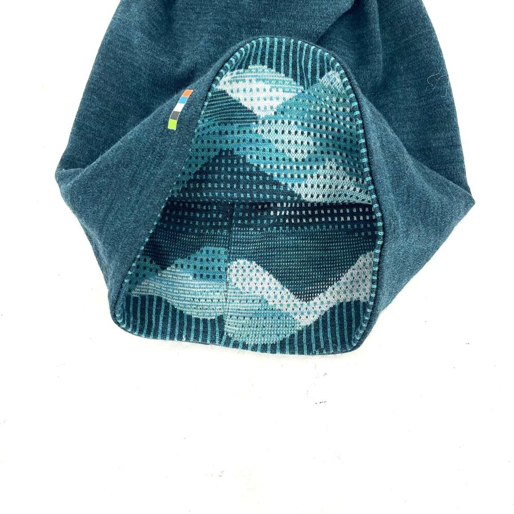 Smartwool Thermal Merino Reversible Beanie Blue Pattern Cuffed Wool Hat - Picture 4 of 8